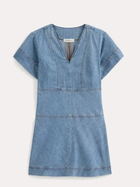 NWT Womens Everlane Denim Short-Sleeve Dress - Light Indigo - Size 2 - Picture 7 of 9